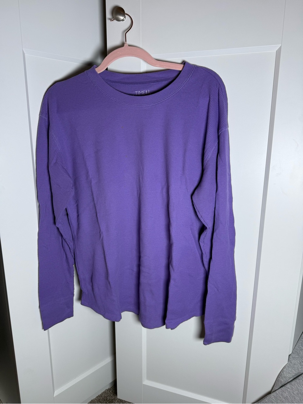 Time and Tru Purple Long Sleeve Waffle Knit Crew Shirt